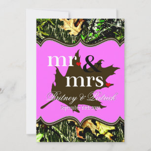 Mr & Mrs Hunting Camo Rosa bröllopsinbjudningar Inbjudningar