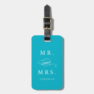 Mr & Mrs in Aqua   Bagagetagg Bagagebricka
