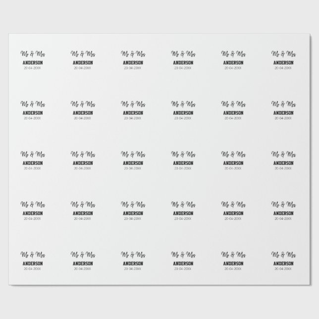 Mr & Mrs lägg till efternamn datum år bröllopsfavo Presentpapper (Platt)