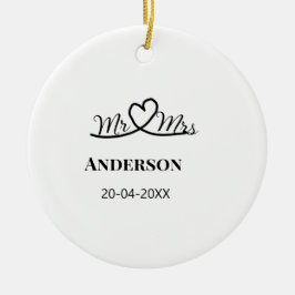 Mr & Mrs lägg till efternamn datum år bröllopsgåva Julgransprydnad Keramik