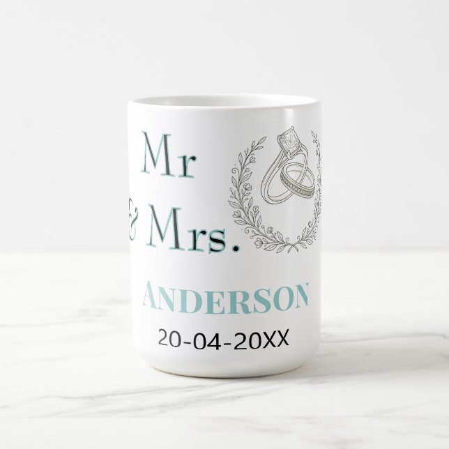 Mr & Mrs lägg till efternamn datum år bröllopsgåva Kaffemugg (Center)