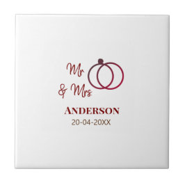 Mr & Mrs lägg till efternamn datum år bröllopsgåva Kakelplatta