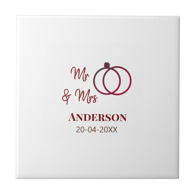 Mr & Mrs lägg till efternamn datum år bröllopsgåva Kakelplatta (Framsidan)
