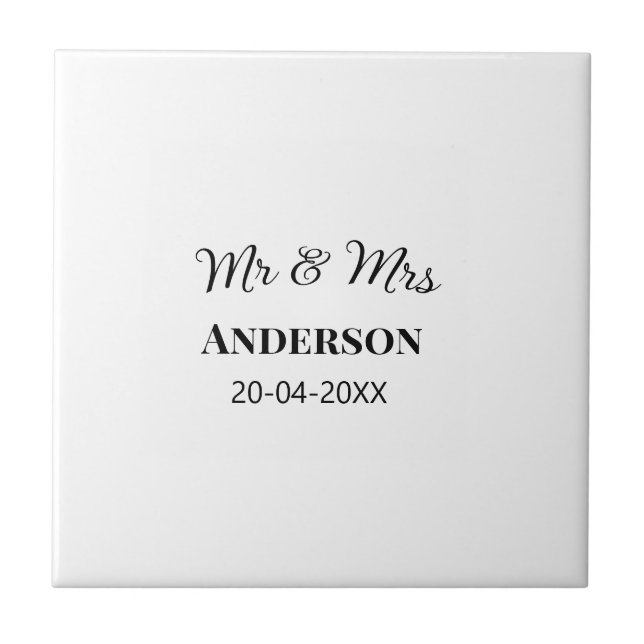 Mr & Mrs lägg till efternamn datum år bröllopsgåva Kakelplatta (Framsidan)