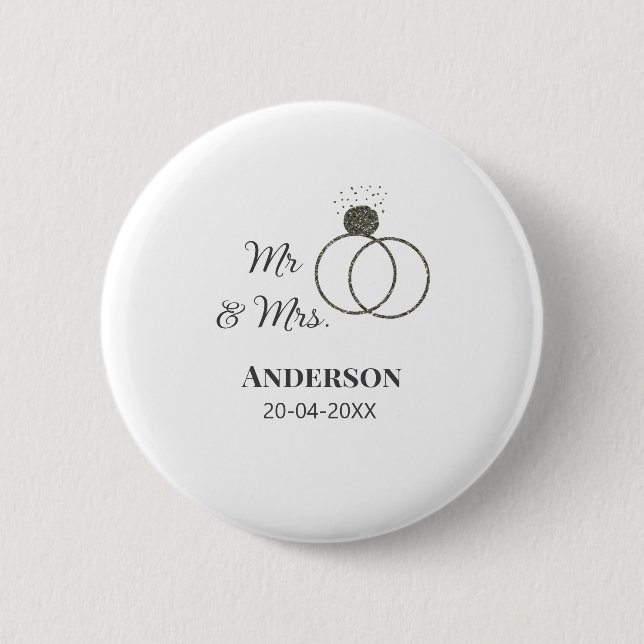 Mr & Mrs lägg till efternamn datum år bröllopsgåva Knapp (Framsida)