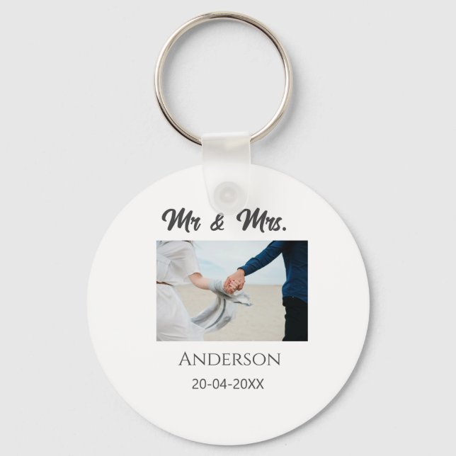 Mr & Mrs lägg till efternamn datum år bröllopsgåva Nyckelring (Framsida)