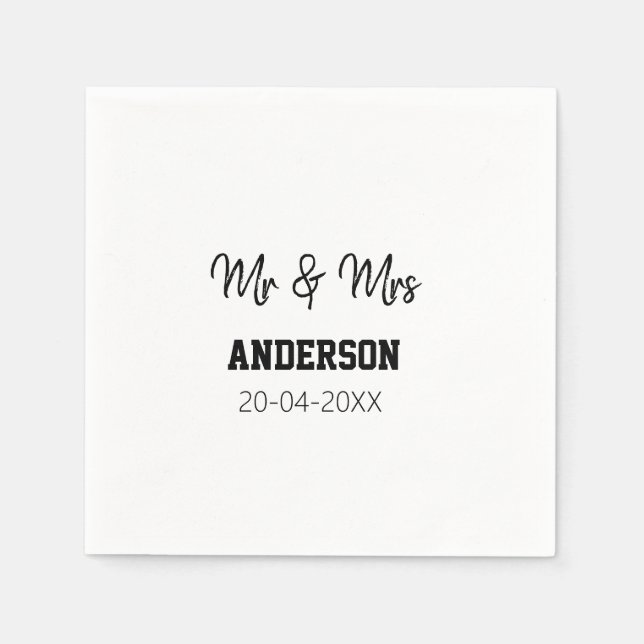 Mr & Mrs lägg till efternamn datum år bröllopsgåva Pappersservett (Framsidan)