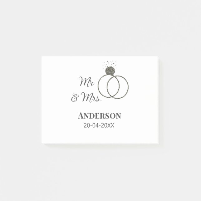 Mr & Mrs lägg till efternamn datum år bröllopsgåva Post-it Block (Framsida)