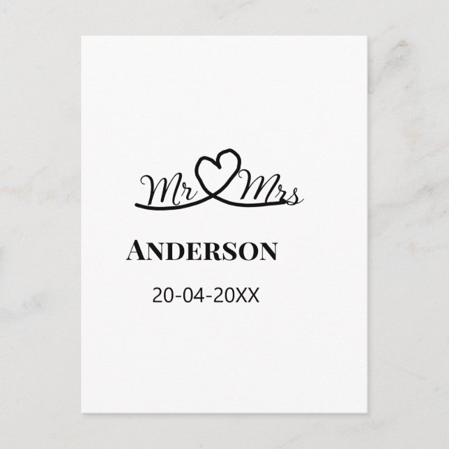 Mr & Mrs lägg till efternamn datum år bröllopsgåva Vykort (Framsida)