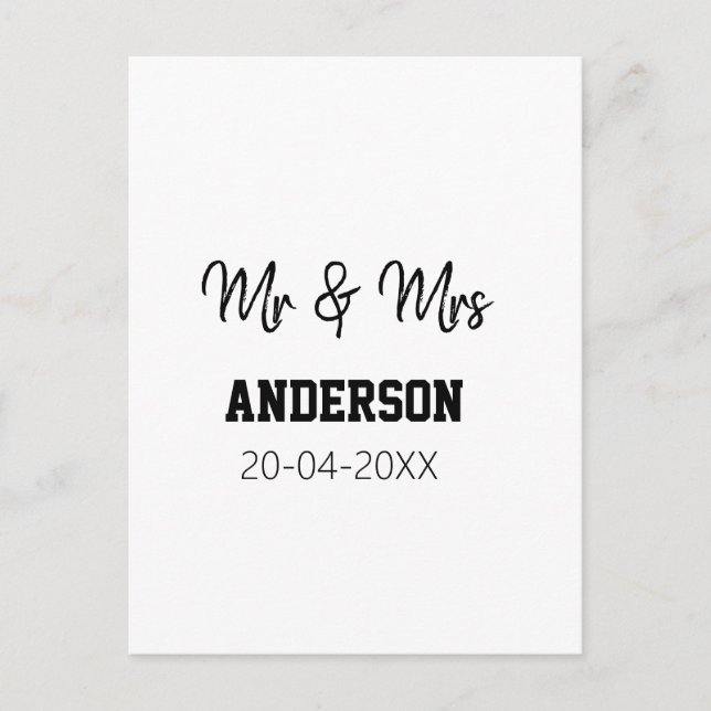 Mr & Mrs lägg till efternamn datum år bröllopsgåva Vykort (Framsida)