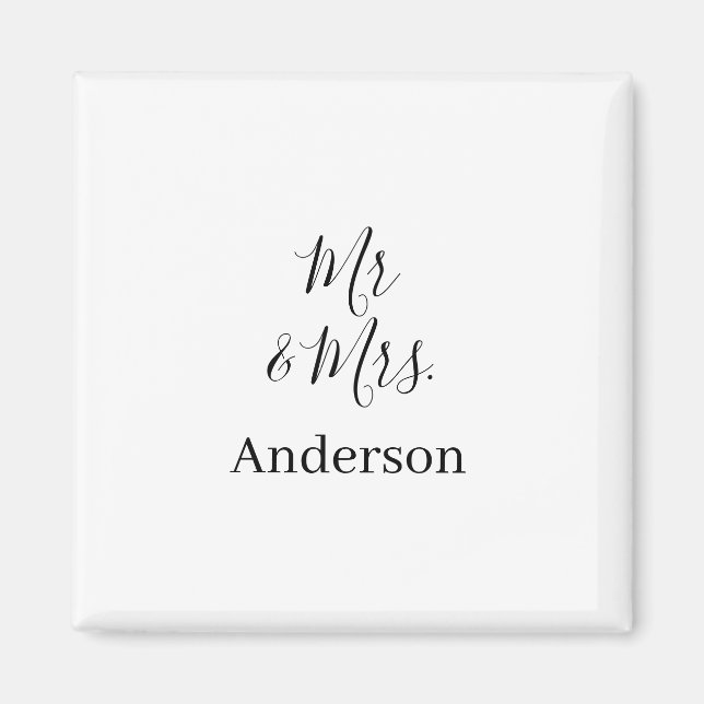 Mr & Mrs lägg till efternamn datum år bröllopspres Magnet (Framsidan)