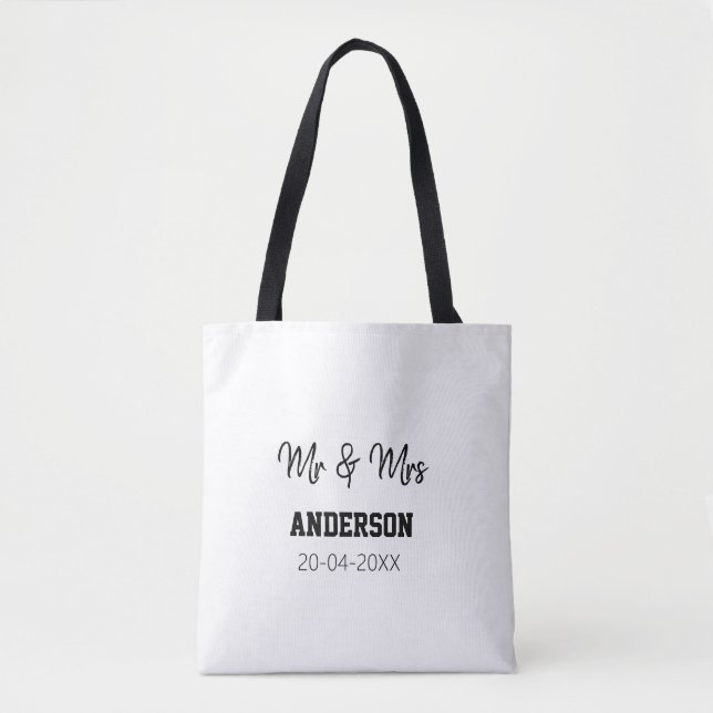 Mr & Mrs lägg till efternamn datum år bröllopspres Tygkasse (Framsida)