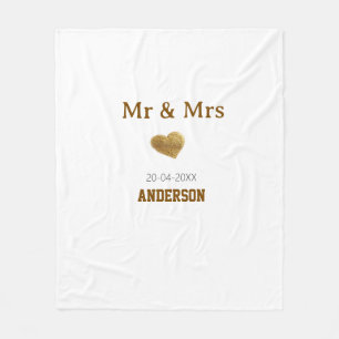 Mr & Mrs lägg till familjenamn gyllene glitter hjä Fleecefilt
