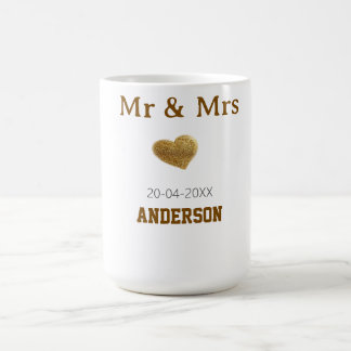 Mr & Mrs lägg till familjenamn gyllene glitter hjä Kaffemugg