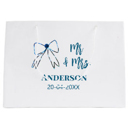 Mr & Mrs lägg till namn datum bröllopsgåva bow blå