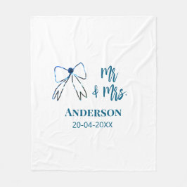 Mr & Mrs lägg till namn datum bröllopsgåva bow blå Fleecefilt