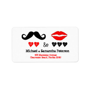 Mr. & Mrs Läppar & Mustache Bröllop Adress Adressetikett