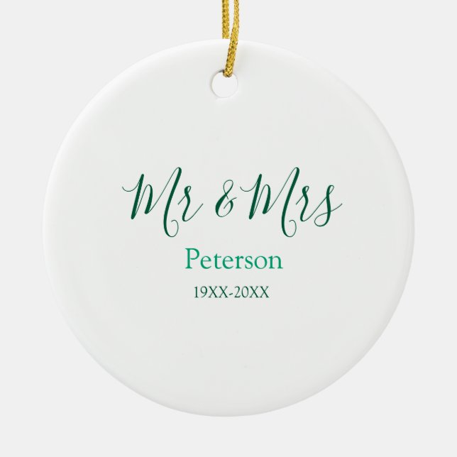 Mr & Mrs last name married year wedding engagement Julgransprydnad Keramik (Framsidan)