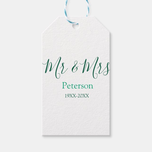 Mr & Mrs last name married year wedding engagement Presentetikett (Framsidan)