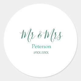 Mr & Mrs last name married year wedding engagement Runt Klistermärke