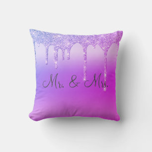Mr. & Mrs Lila Rosa Glitter Keepsakes Elegant Kudde