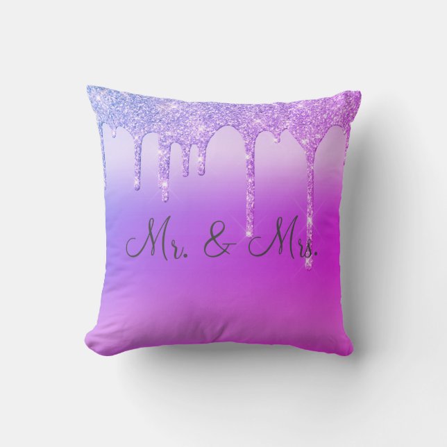 Mr. & Mrs Lila Rosa Glitter Keepsakes Elegant Kudde (Framsida)