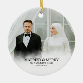 Mr. & Mrs. | Married & Merry First Christmas Photo Julgransprydnad Keramik