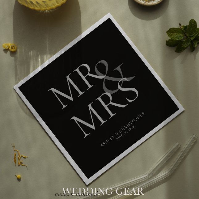 MR&MRS: Minimal svartvit typografisk ytskikt Pappersservett (Skapare uppladdad)