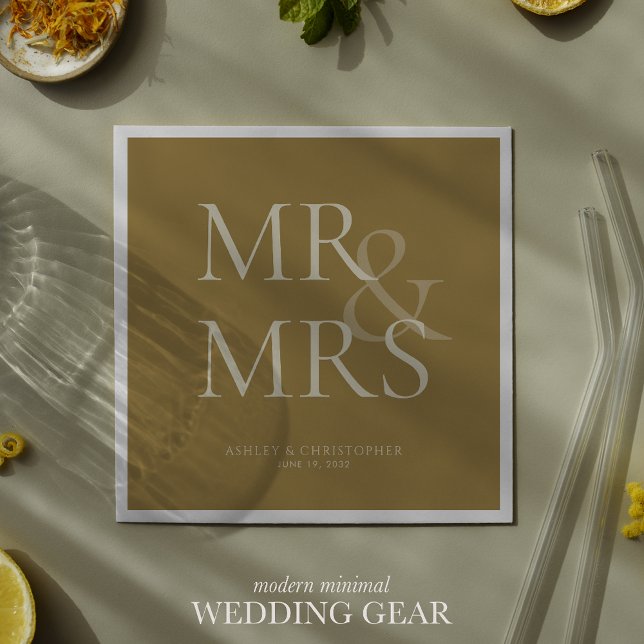 MR&MRS: Minimal typografisk Guld-ocktail Pappersservett (Skapare uppladdad)
