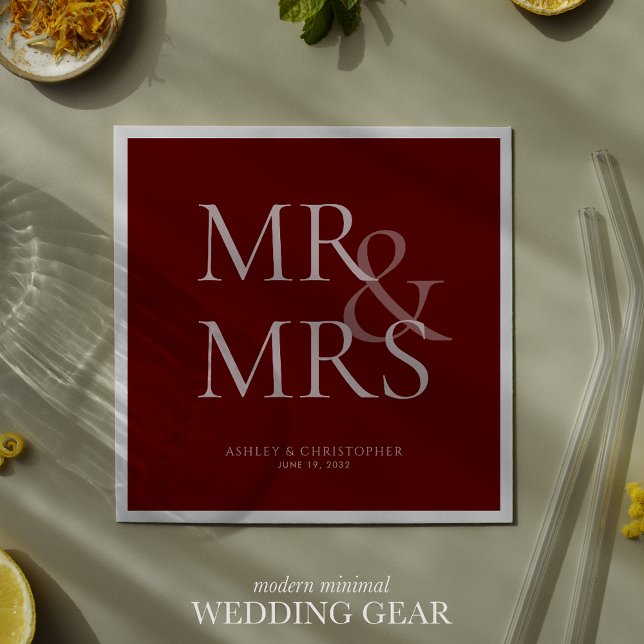 MR&MRS. Minimal typografisk rödkupp Pappersservett (Skapare uppladdad)