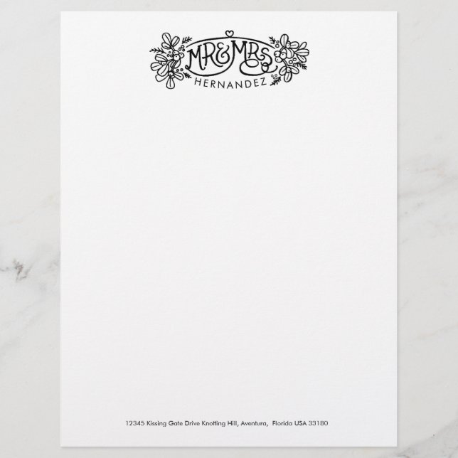 Mr. & Mrs. mistletoe teckning nya par letterhead (Framsida)
