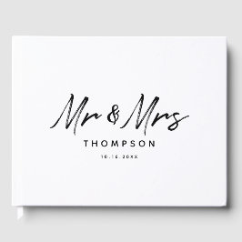 Mr. & Mrs Modern Black White Script Bröllop Gästböcker
