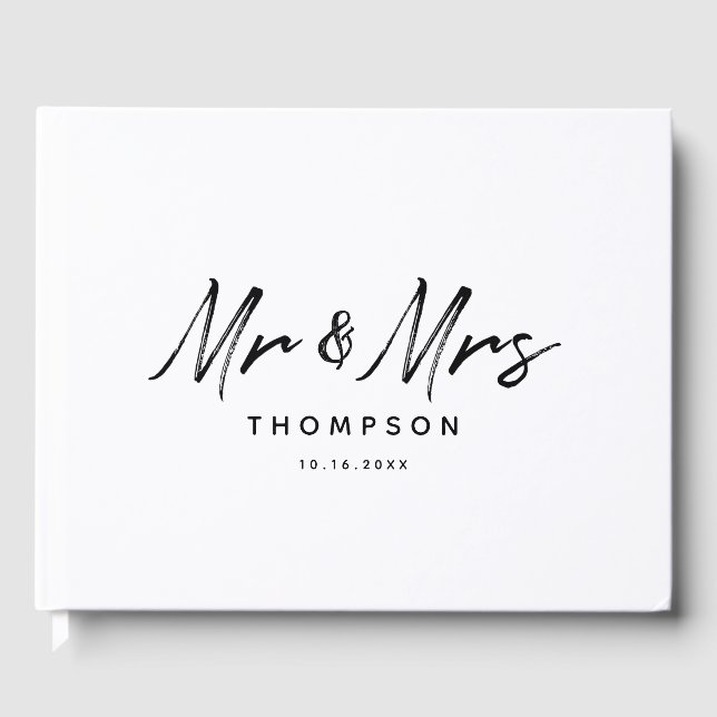 Mr. & Mrs Modern Black White Script Bröllop Gästböcker (Framsida)