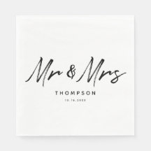 Mr. & Mrs Modern Black White Script Bröllop