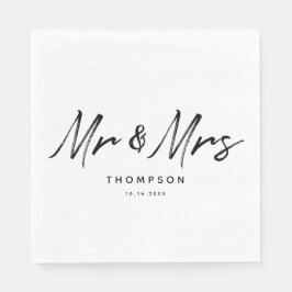 Mr. & Mrs Modern Black White Script Bröllop Pappersservett