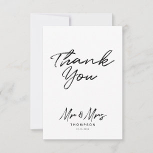 Mr. & Mrs Modern Black White Script Bröllop Tack Kort