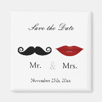 Mr. & Mrs Mustache och Läppar - Spara datumet