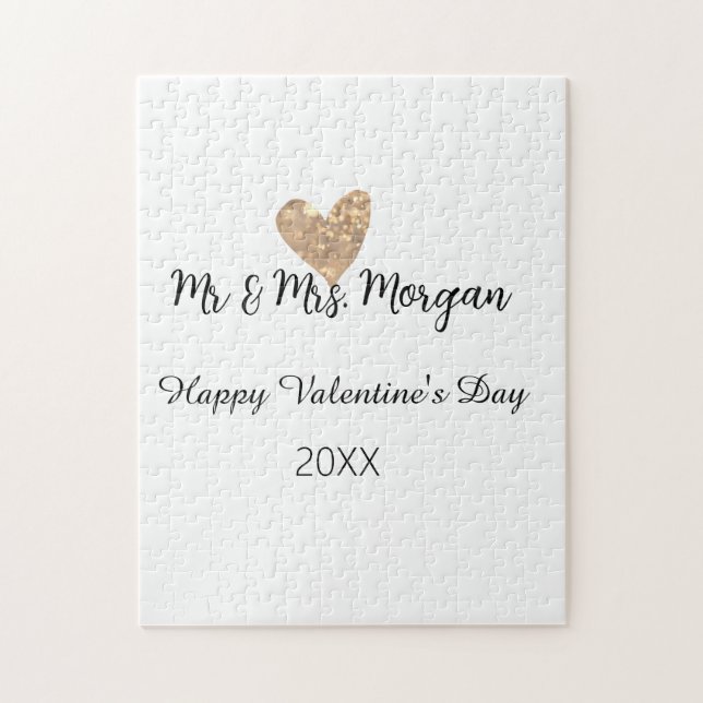 Mr & Mrs name happy Valentine's day gold heart  Pussel (Vertikal)
