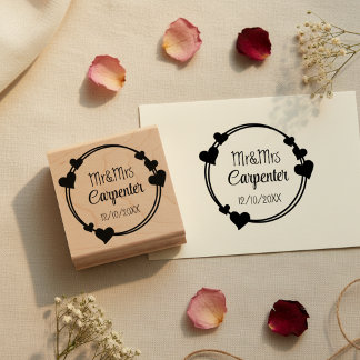 Mr&Mrs Names and Wedding Date Romantic Stamp Stämpel