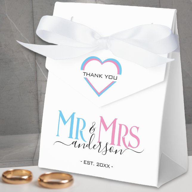 Mr & Mrs Newlyows Favor Tack Presentaskar (pink and blue mr and mrs thank you wedding favor box)