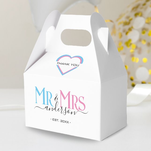Mr & Mrs Newlyows Favor Tack Presentaskar (pink & blue mr and mrs thank you wedding favor box)
