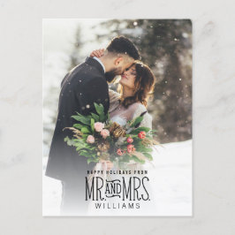 Mr. & Mrs Newlyved Hand-Lettered Photo-jul Helg Vykort