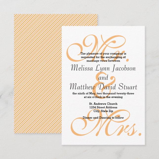 Mr & Mrs Peach - 3 x 5 bröllopsinbjudan Inbjudningar (Fram/baksida)