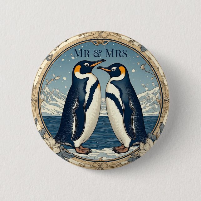 Mr & Mrs Penguin Couple Snow Winter Glacier Blue  Knapp (Framsida)