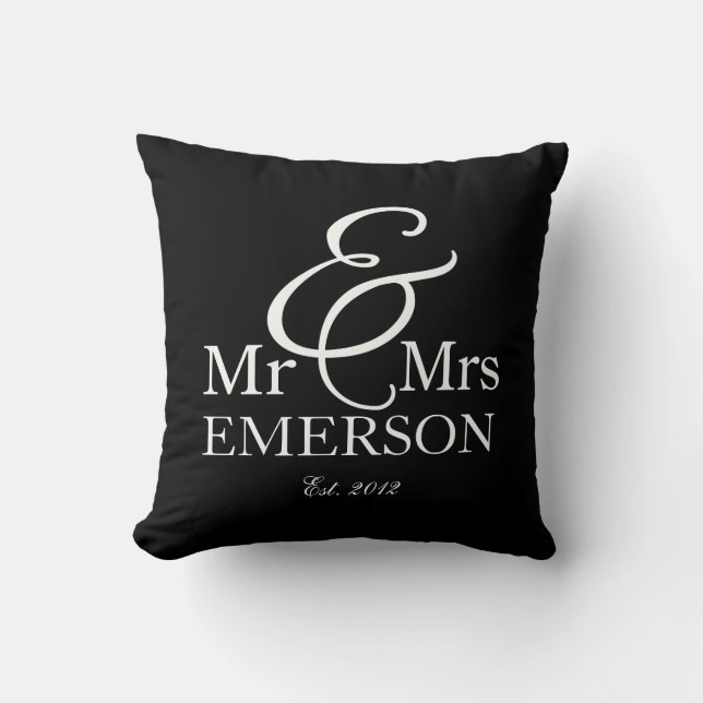 "Mr & Mrs" personlig svart och vitt Kudde (Framsida)