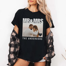 Mr & Mrs Photo Block Heart-årsdagen Namn Black T Shirt