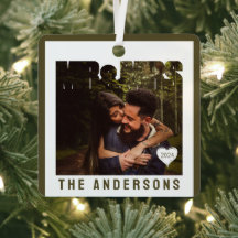 Mr & Mrs Photo Block Heart-årsdagen Namn