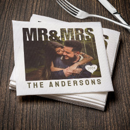 Mr & Mrs Photo Block Heart-årsdagen Namn Pappersservett