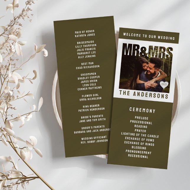 Mr & Mrs Photo Block Heart Bröllop Program (Mr & Mrs Photo Block Heart Wedding Program
)