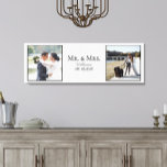 Mr & Mrs Photo Script Namn Bröllop Date Keepsaké Canvastryck<br><div class="desc">Personlig bröllop keepsaké. En professionell med två av dina vackra bröllop-foton, med "Mr. Och Mrs.." ert gifta namn i handskriften, och ert bröllop-datum i mitten, i svart och grått-typ. Den vita bakgrunden gör att dina foton dyker upp och passar bra med många olika inredingsdesigner stilar. Kostym både svartvit och färg-fotografi....</div>
